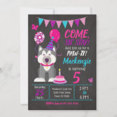 Puppy Birthday Invitation Girl Paw-ty Husky (Devant)