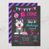 Puppy Birthday Invitation Girl Paw-ty Husky (Devant / Derrière)