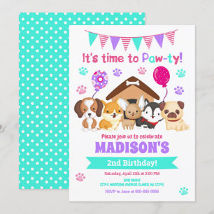 Puppy Birthday Invitation / Girl Paw-ty Kaart