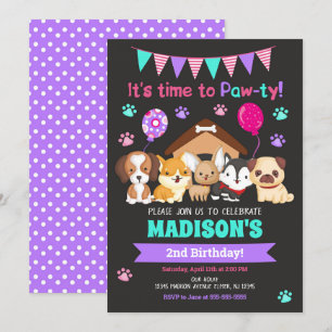 Puppy Birthday Invitation / Girl Paw-ty Kaart