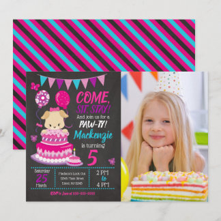 Puppy Birthday Invitation Girl Paw-ty Party Kaart