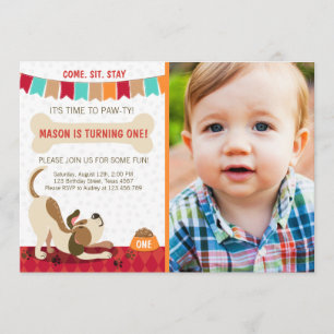 Puppy Birthday Invitation Paw-ty Puppy Party Kaart