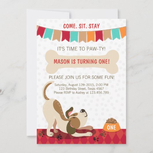 Puppy Birthday Invitation Paw-ty Puppy Party Kaart (Voorkant)