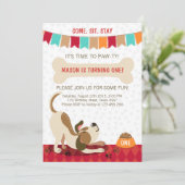 Puppy Birthday Invitation Paw-ty Puppy Party Kaart (Staand voorkant)