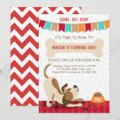 Puppy Birthday Invitation Paw-ty Puppy Party Kaart (Voorkant / Achterkant)