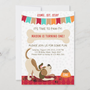 Puppy Birthday Invitation Paw-ty Puppy Party Kaart