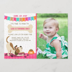 Puppy Birthday Invitation Paw-ty Puppy Party Kaart