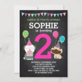 Puppy Birthday Invitation pour filles, tableau noi (Devant)