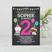 Puppy Birthday Invitation pour filles, tableau noi (Debout devant)