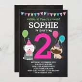 Puppy Birthday Invitation pour filles, tableau noi (Devant / Derrière)
