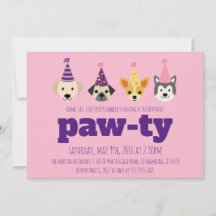 Puppy Birthday Party Invitation, Girls Dog Invite