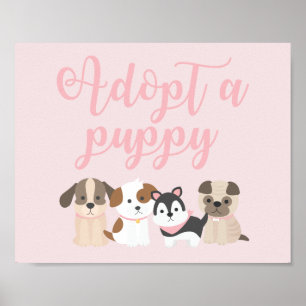 Puppy Birthday Party Sign. Aanvaard een puppy roze Poster
