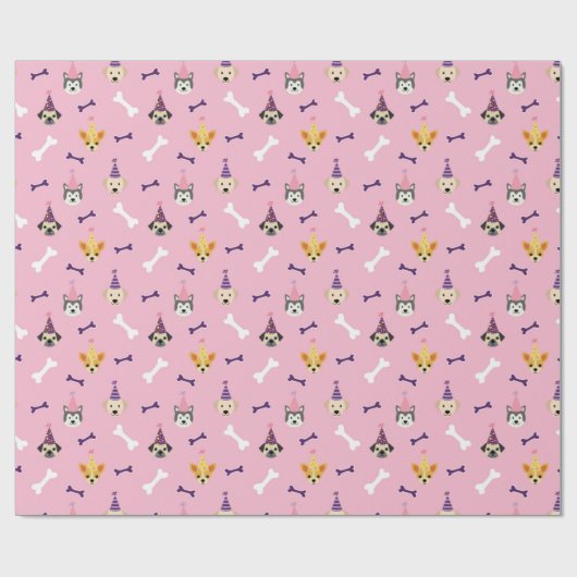 Puppy Birthday Party wrapping papieren roze en Paa Cadeaupapier (Vlak)