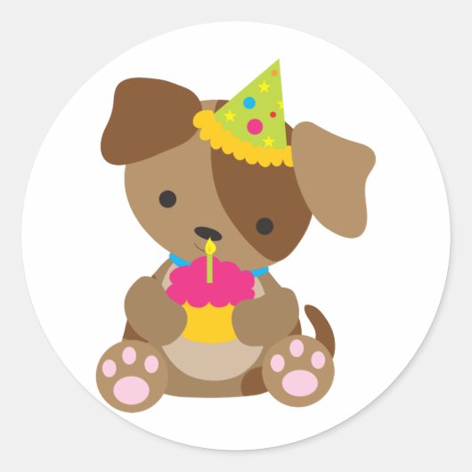 Puppy Birthday Ronde Sticker (Voorkant)