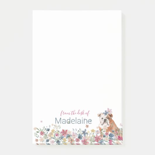 Puppy Bull Dog Floral Post-it Notes personnelles (Devant)