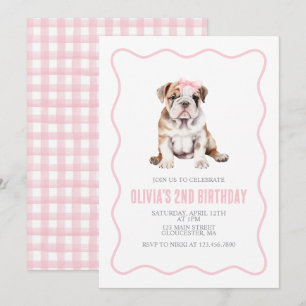 Puppy bulldog preppy geruite verjaardagsuitnodigin kaart
