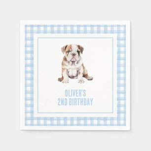 Puppy bulldog preppy plaid verjaardag servet