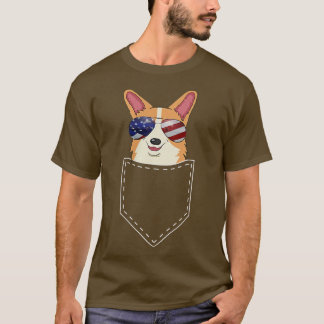 Puppy Corgi Pocket American USA Vlag op 4 juli Cor T-shirt