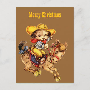 Puppy Cowboy op zijn paard Vrolijk Kerstfeest Feestdagenkaart