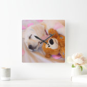 Puppy cuddles 02 vierkante klok (Huis)