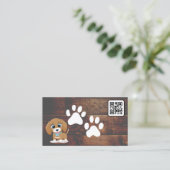 Puppy | Cute Doggie Paws | Hout | QR-code Visitekaartje (Staand voorkant)