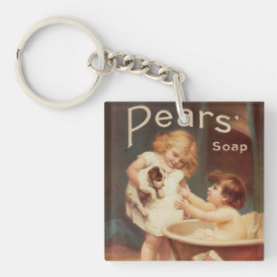 Puppy die een bad neemt vintage antiek sleutelhanger
