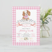 Puppy dog baby shower nodigde roze meisje uit kaart (Staand voorkant)