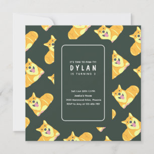 Puppy Dog Birthday Invitation Square Party Pawty Kaart