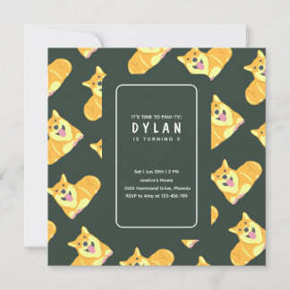Puppy Dog Birthday Invitation Square Party Pawty Kaart