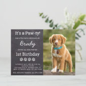 Puppy Dog Birthday Party Custom Photo Chalkboard Kaart (Staand voorkant)