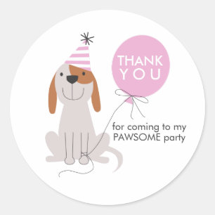 Puppy Dog Birthday Party Pink Favor Tags Sticker