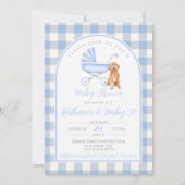 Puppy Dog Boy Baby shower Gingham Uitnodiging (Voorkant)
