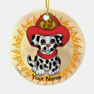 Puppy Dog Brandweerman Keramisch Ornament