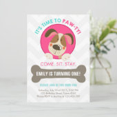 Puppy dog call roze turquoise chevron kaart (Staand voorkant)