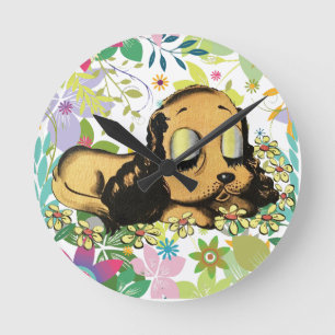 Puppy Dog Cartoon Animal Art Ronde Klok