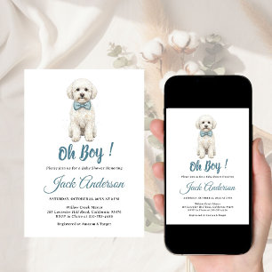 Puppy Dog Chic Blauwe Strik Jongens Baby Shower Kaart