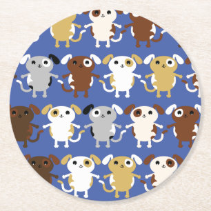 Puppy Dog Cute Colorful 1st Birthday Party Thema Ronde Kartonnen Onderzetter