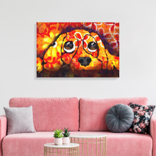 Puppy Dog Eyes Whimsical Abstracte Bloemen Sinaasa Canvas Afdruk