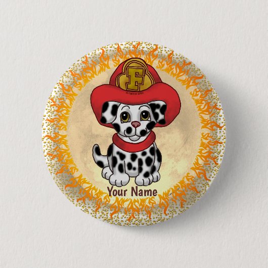 Puppy Dog Firefighter aangepaste naam pin Ronde Button 5,7 Cm (Voorkant)