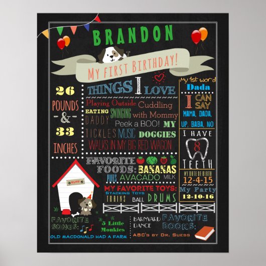 Puppy Dog First Birthday Poster 16x20 (Voorkant)