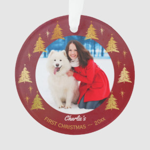 Puppy Dog First Kerstmis Foto Red Tree Ornament