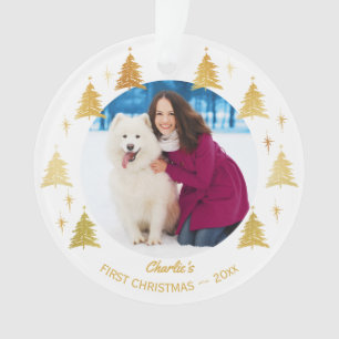 Puppy Dog First Kerstmis Foto White en Gold Ornament
