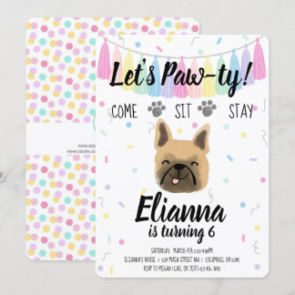 Puppy Dog Frenchie Girl Birthday Pawty Invitation Kaart