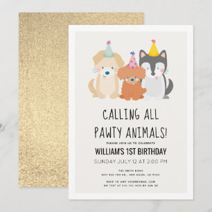Puppy Dog Gold Glitter Pawty Animals Kaart