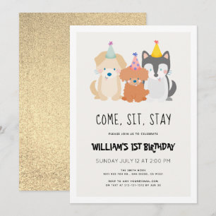 Puppy Dog Gold Glitter Verjaardagsfeestje Kaart