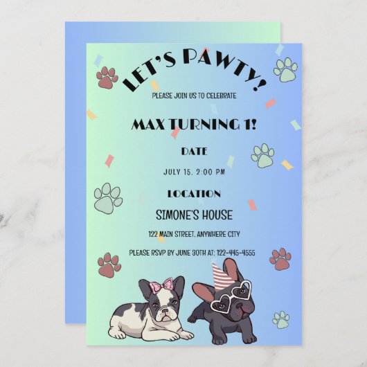 Puppy Dog Lets Pawty Anniversaire Fête Invitation (Devant / Derrière)