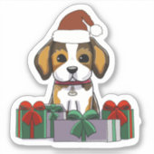 Puppy Dog met Cadeaus Kerst stickers (Voorkant)