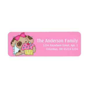 Puppy Dog met Cupcake Birthday Adresetiketten d1 Etiket