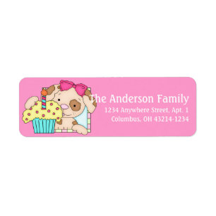 Puppy Dog met Cupcake Birthday Adresetiketten d2 Etiket