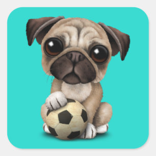 Puppy dog met Football Voetbal Vierkante Sticker
